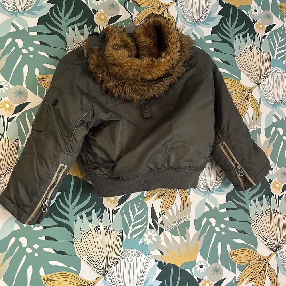 Y2K Vintage alpha industries youth 4/5 bomber jacket faux fur Military Coat - Picture 8 of 12